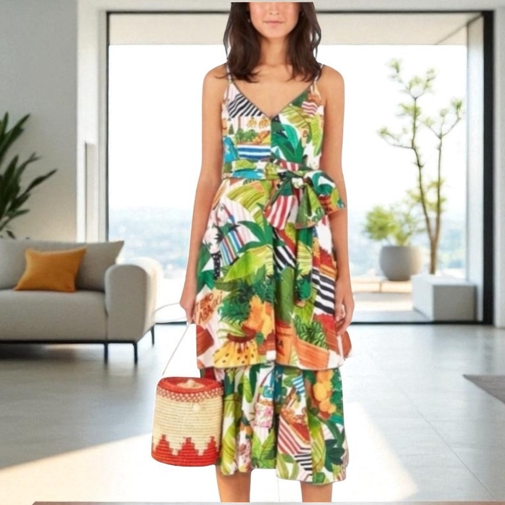 FARM RIO Tropical Fair Midi Dress Size SMALL